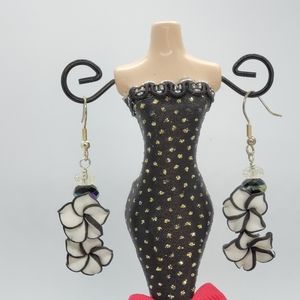 Black and White Fimo Flower Earrings